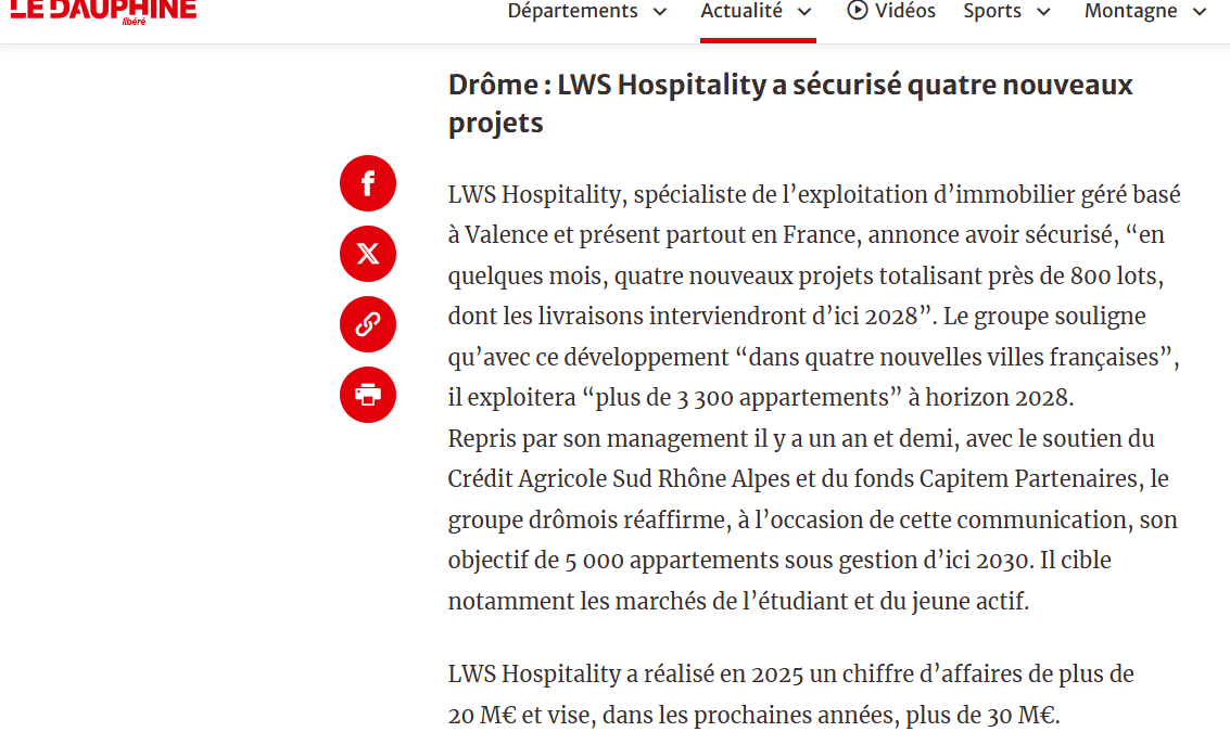 Article de presse Le Dauphiné Libéré | LWS Hospitality