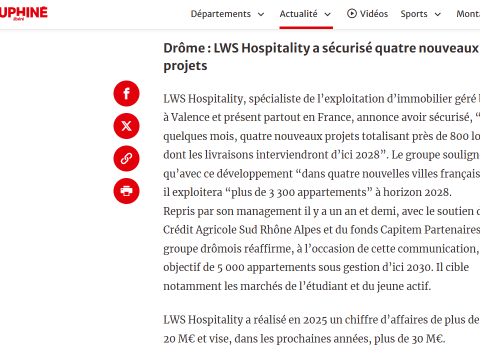 Article de presse Le Dauphiné Libéré | LWS Hospitality